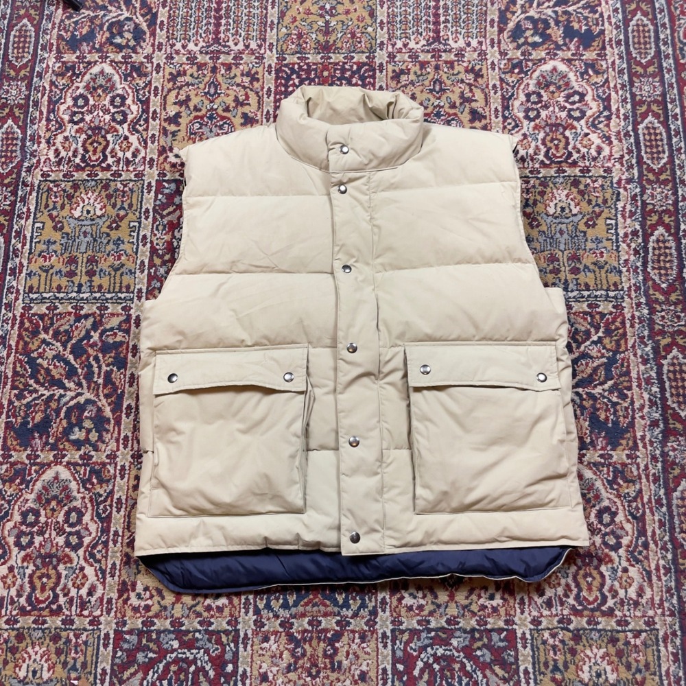 VTG 80s 90s Woodlake Mens Puffer Vest‎ Khaki Full Zip Quilted Insulated Size L